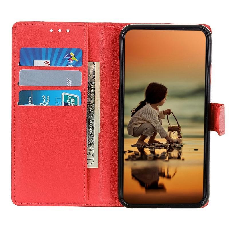 Litchi PU kožené peněženkové puzdro na mobil Xiaomi Mi 10T Lite 5G - červené