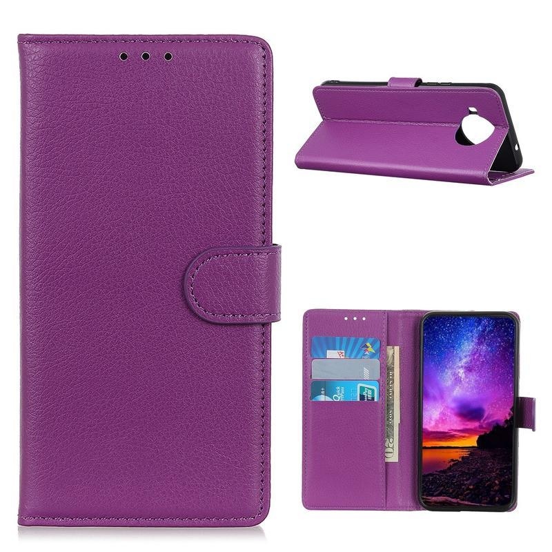 Litchi PU kožené peněženkové puzdro na mobil Xiaomi Mi 10T Lite 5G - fialové