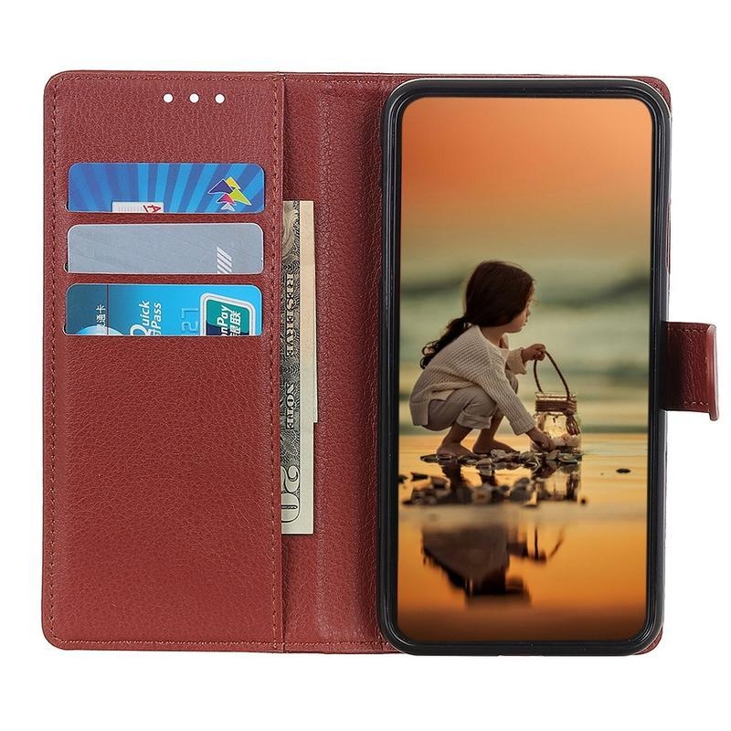 Litchi PU kožené peněženkové puzdro na mobil Xiaomi Mi 10T Lite 5G - hnedé