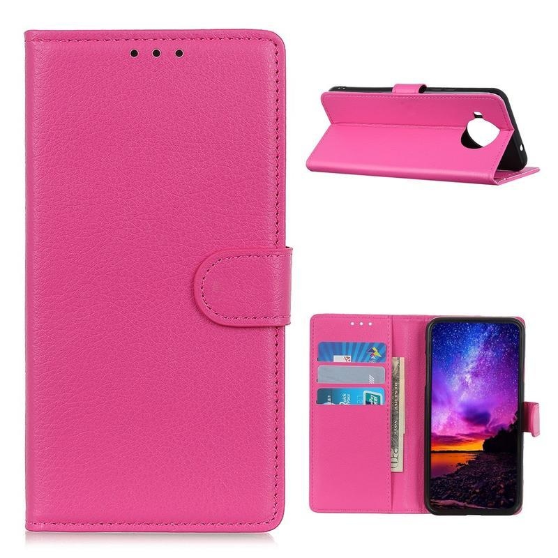 Litchi PU kožené peněženkové puzdro na mobil Xiaomi Mi 10T Lite 5G - ružové
