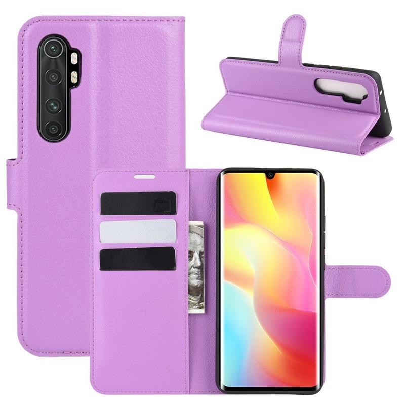 Litchi PU kožené peněženkové puzdro na mobil Xiaomi Mi Note 10 Lite - fialové