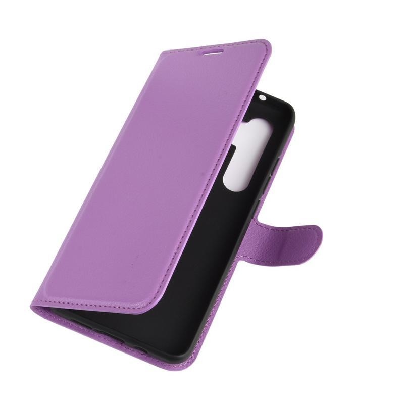 Litchi PU kožené peněženkové puzdro na mobil Xiaomi Mi Note 10 Lite - fialové