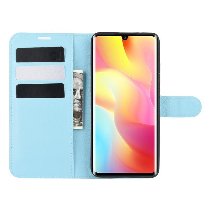 Litchi PU kožené peněženkové puzdro na mobil Xiaomi Mi Note 10 Lite - modré