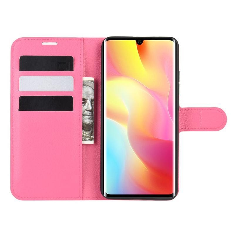 Litchi PU kožené peněženkové puzdro na mobil Xiaomi Mi Note 10 Lite - rose