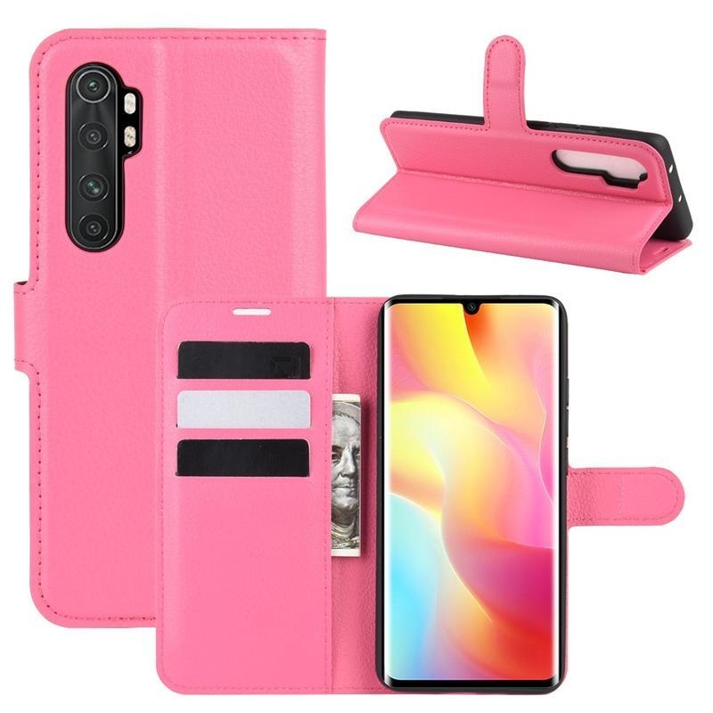 Litchi PU kožené peněženkové puzdro na mobil Xiaomi Mi Note 10 Lite - rose