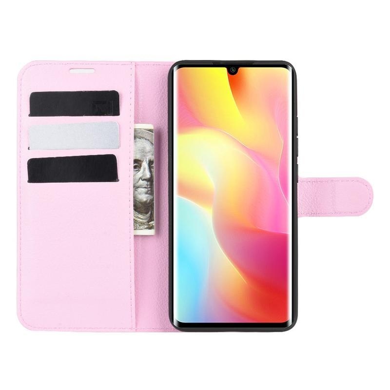 Litchi PU kožené peněženkové puzdro na mobil Xiaomi Mi Note 10 Lite - ružové