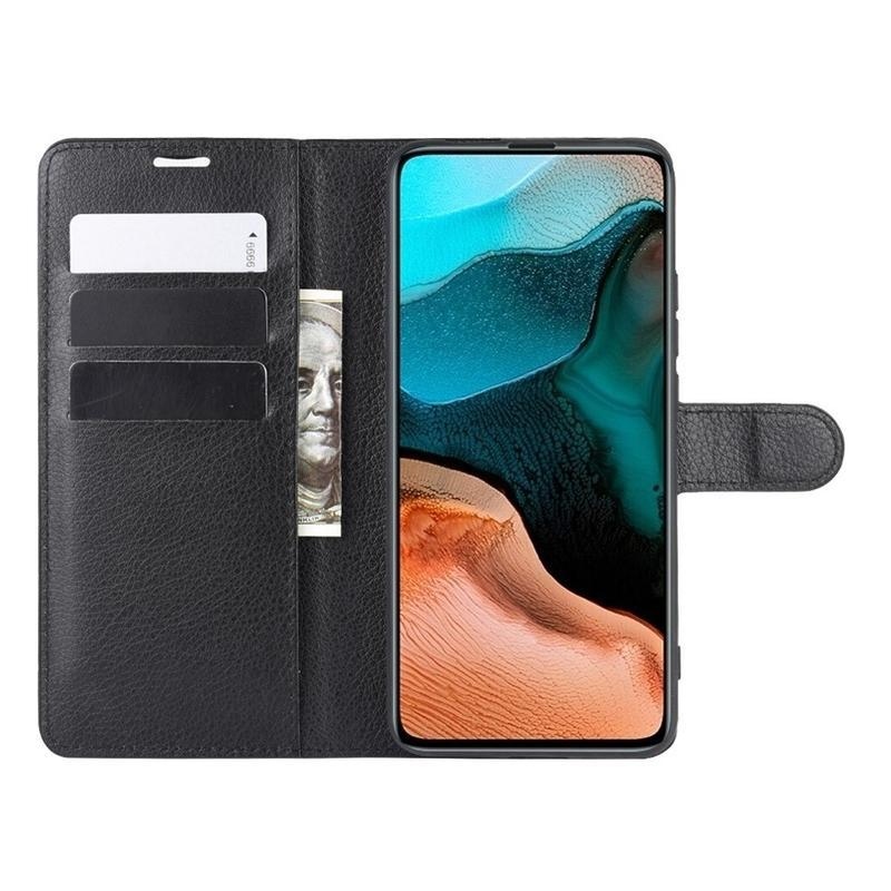 Litchi PU kožené peněženkové puzdro na mobil Xiaomi Poco F2 Pro - čierne