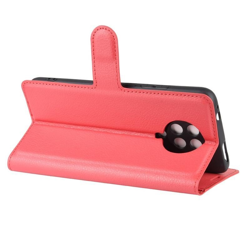 Litchi PU kožené peněženkové puzdro na mobil Xiaomi Poco F2 Pro - červené