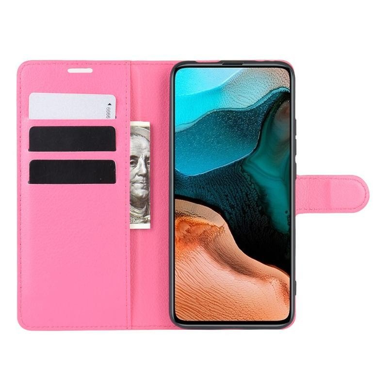 Litchi PU kožené peněženkové puzdro na mobil Xiaomi Poco F2 Pro - rose