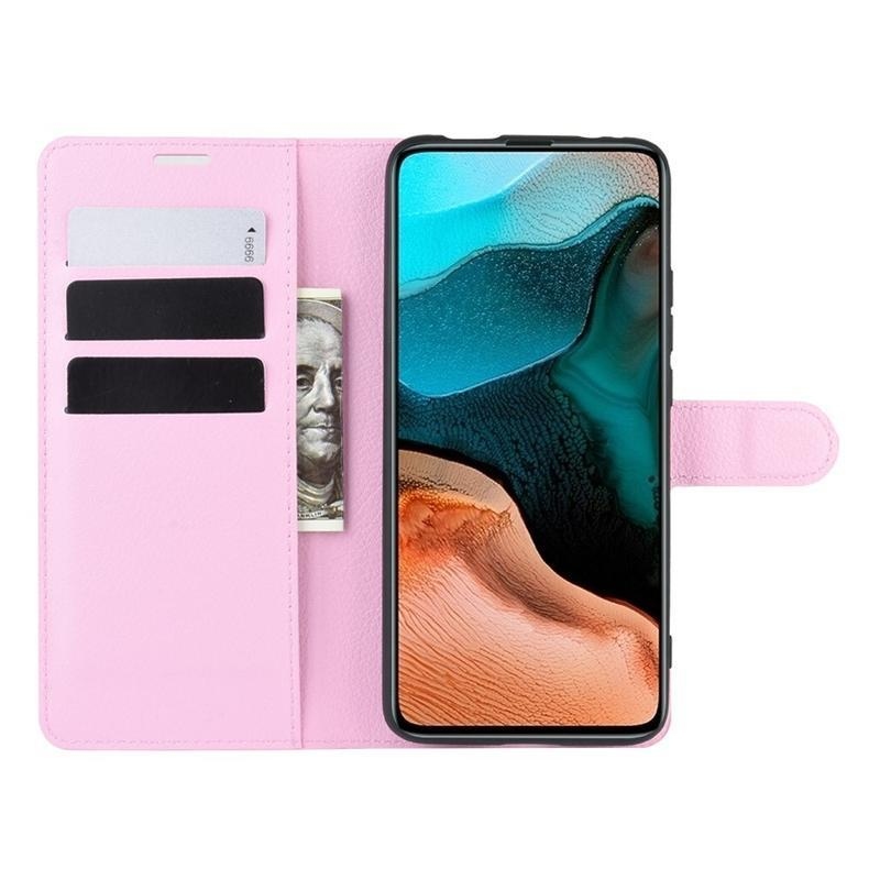 Litchi PU kožené peněženkové puzdro na mobil Xiaomi Poco F2 Pro - ružové