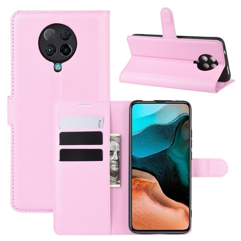 Litchi PU kožené peněženkové puzdro na mobil Xiaomi Poco F2 Pro - ružové