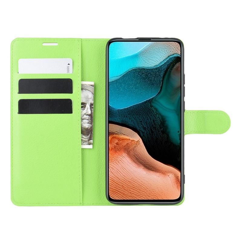 Litchi PU kožené peněženkové puzdro na mobil Xiaomi Poco F2 Pro - zelené