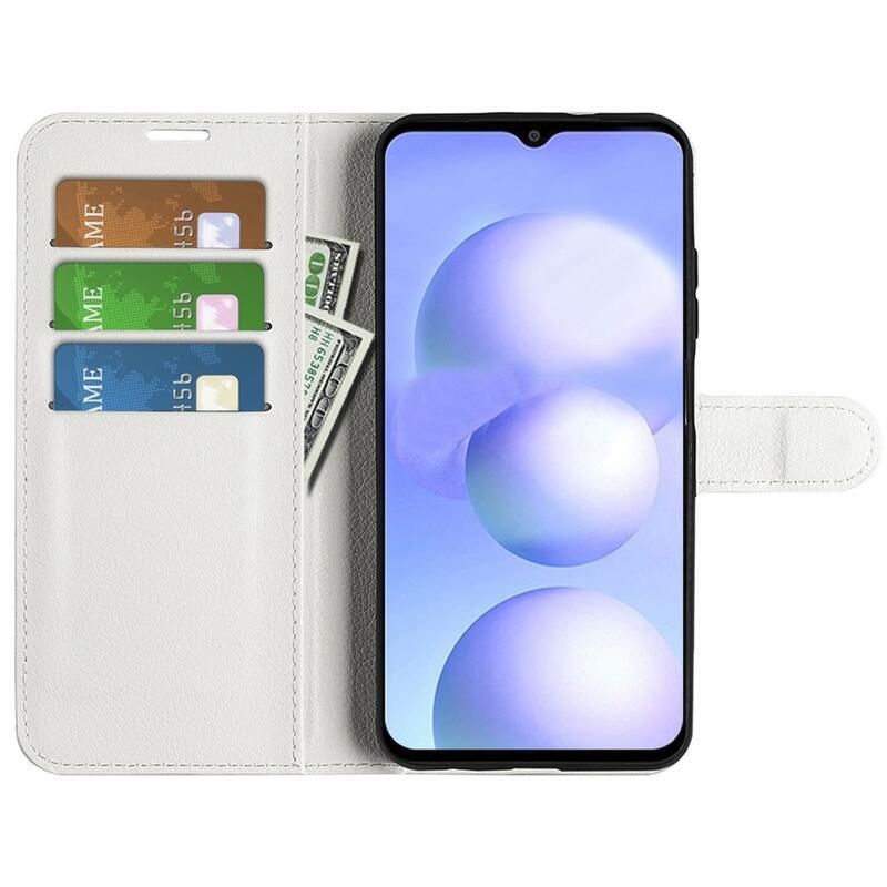 Litchi PU kožené peňaženkové púzdro na mobil Xiaomi Poco M4 5G - biele