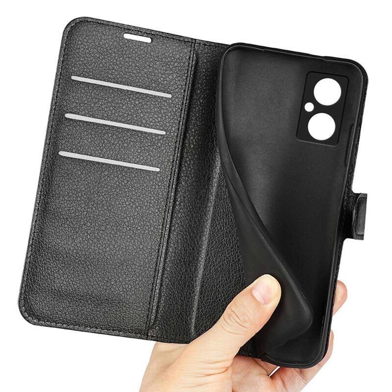 Litchi PU kožené peňaženkové púzdro na mobil Xiaomi Poco M4 5G - čierne