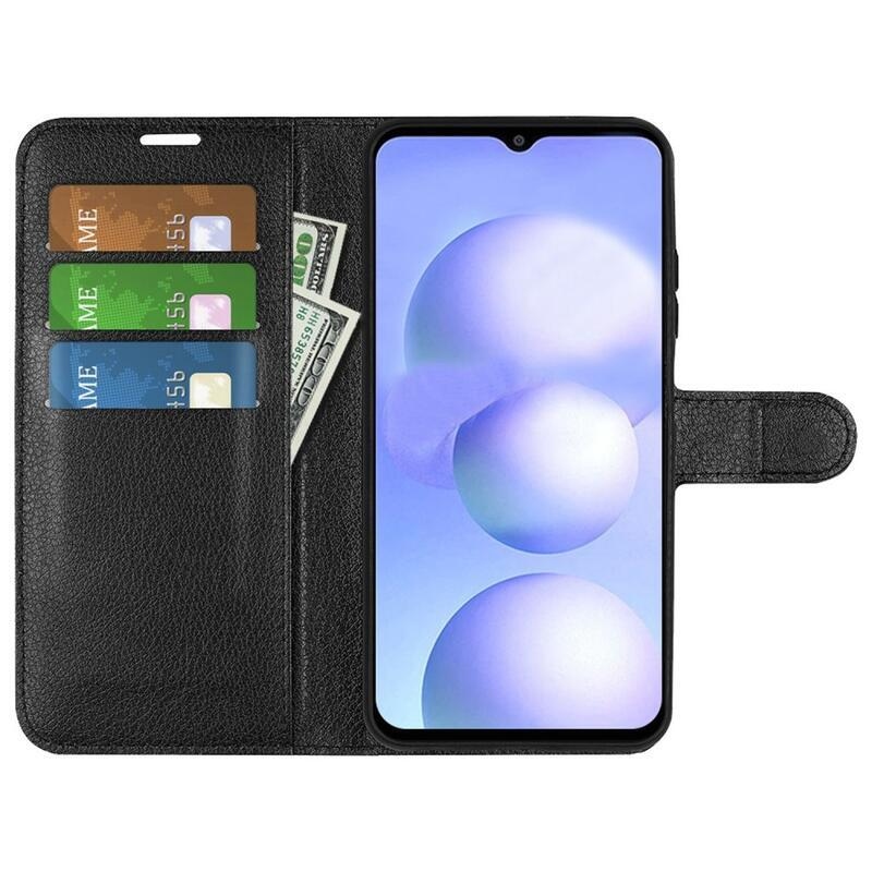 Litchi PU kožené peňaženkové púzdro na mobil Xiaomi Poco M4 5G - čierne