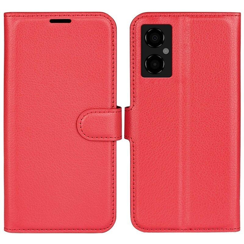 Litchi PU kožené peňaženkové púzdro na mobil Xiaomi Poco M4 5G - červené