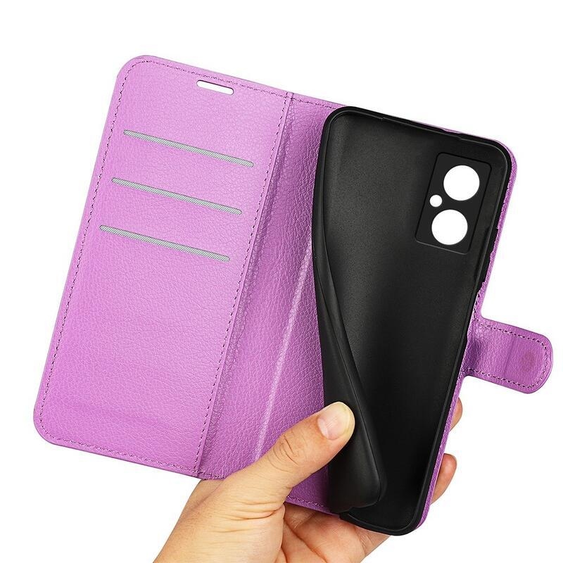 Litchi PU kožené peňaženkové puzdro na mobil Xiaomi Poco M4 5G - fialové