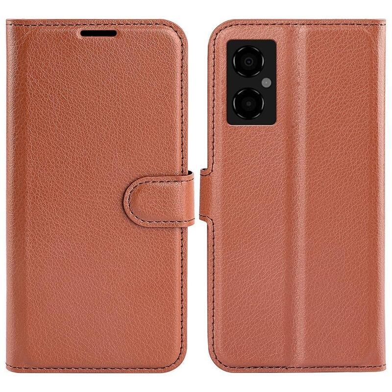 Litchi PU kožené peňaženkové púzdro na mobil Xiaomi Poco M4 5G - hnedé