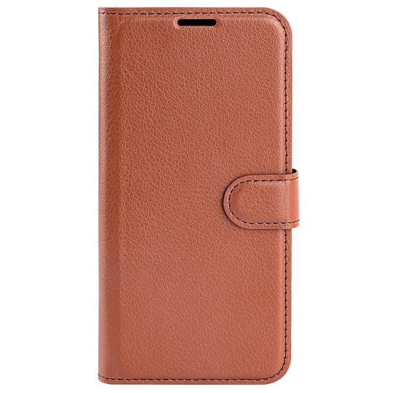 Litchi PU kožené peňaženkové púzdro na mobil Xiaomi Poco M4 5G - hnedé