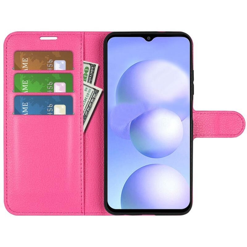 Litchi PU kožené peňaženkové púzdro na mobil Xiaomi Poco M4 5G - rose