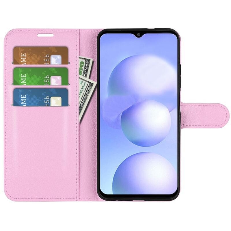 Litchi PU kožené peňaženkové púzdro na mobil Xiaomi Poco M4 5G - ružové
