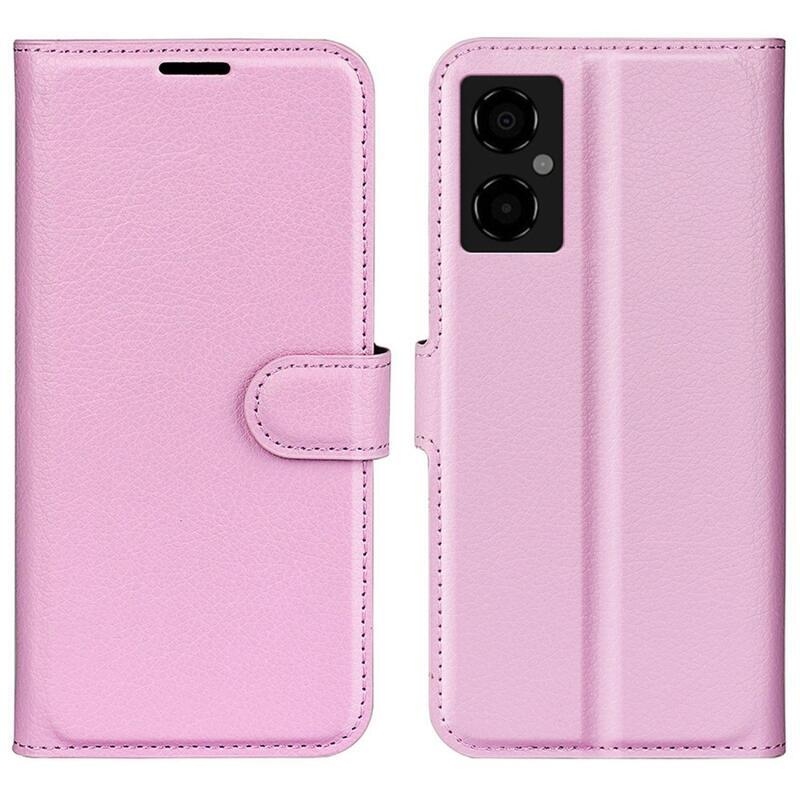 Litchi PU kožené peňaženkové púzdro na mobil Xiaomi Poco M4 5G - ružové