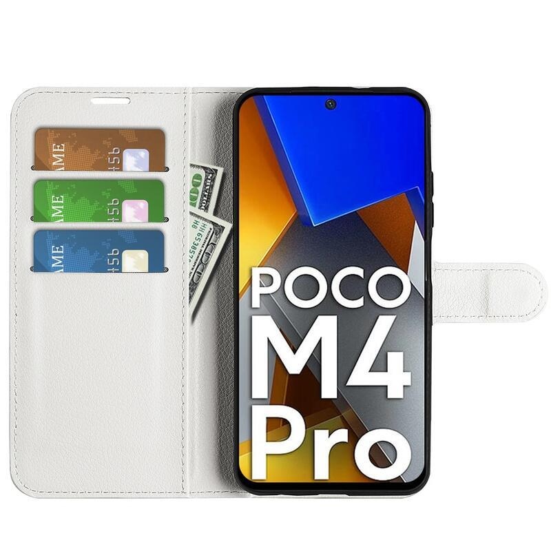 Litchi PU kožené peňaženkové púzdro na mobil Xiaomi Poco M4 Pro 4G - biele