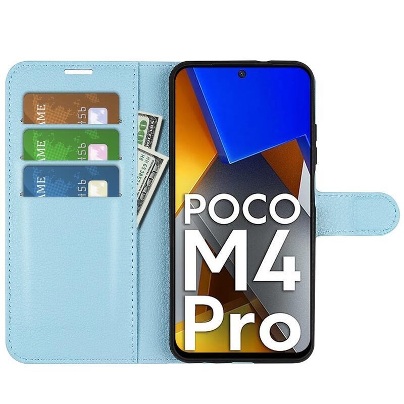 Litchi PU kožené peňaženkové púzdro na mobil Xiaomi Poco M4 Pro 4G - modré