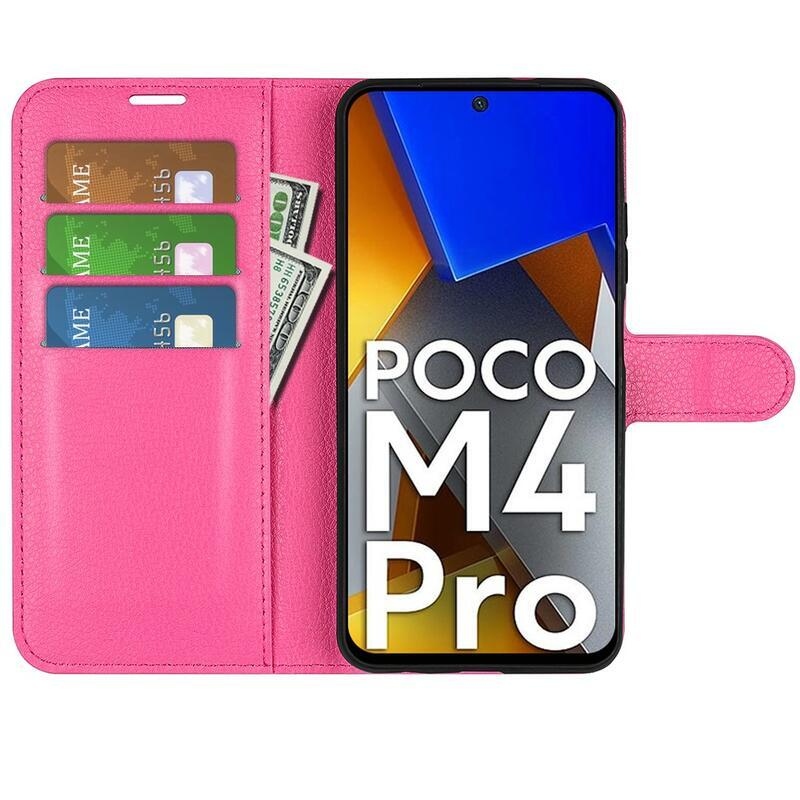 Litchi PU kožené peňaženkové púzdro na mobil Xiaomi Poco M4 Pro 4G - rose