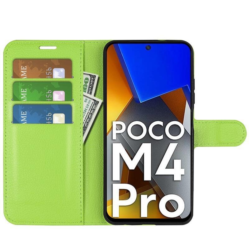 Litchi PU kožené peňaženkové púzdro na mobil Xiaomi Poco M4 Pro 4G - zelené