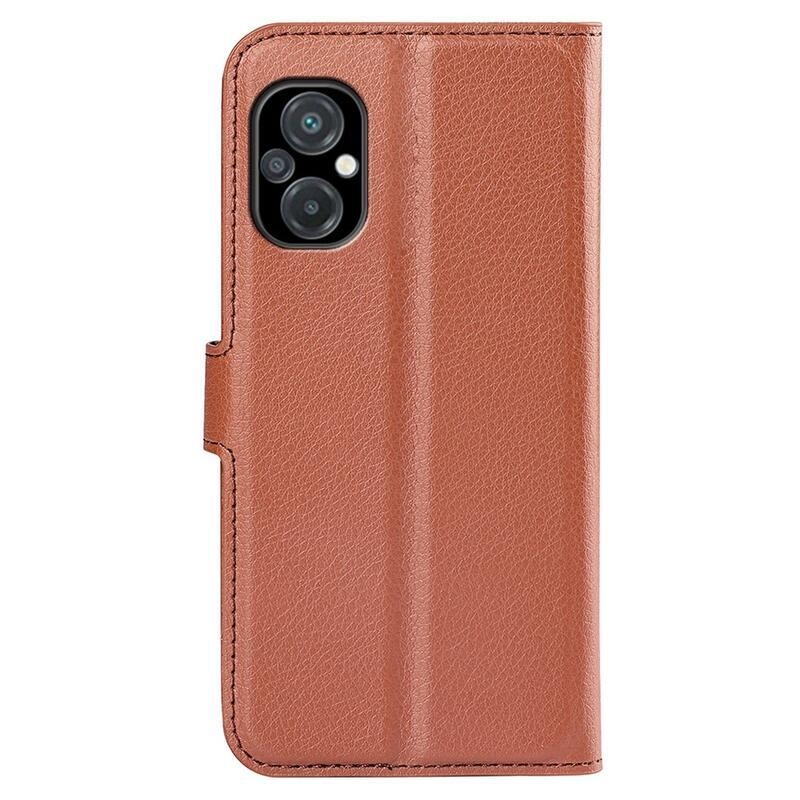 Litchi PU kožené peňaženkové puzdro na mobil Xiaomi Poco M5 - hnedé