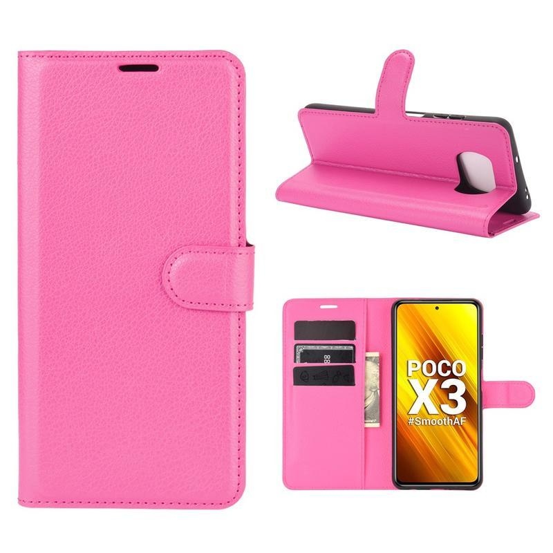 Litchi PU kožené peněženkové puzdro na mobil Xiaomi Poco X3/X3 Pro - rose