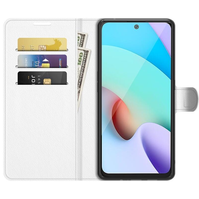 Litchi PU kožené peněženkové puzdro na mobil Xiaomi Redmi 10/Redmi 10 (2022) - biele