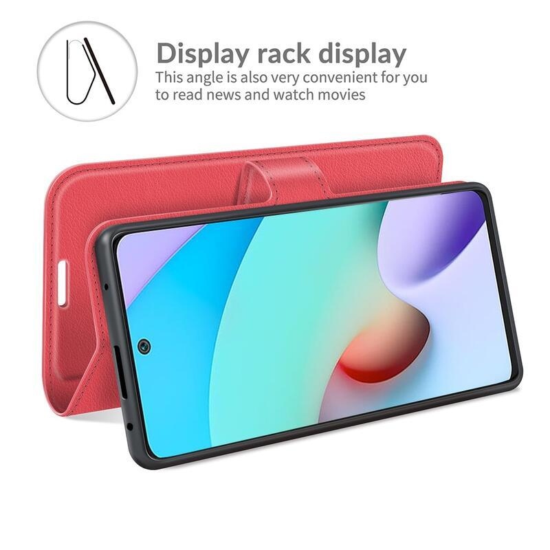 Litchi PU kožené peněženkové puzdro na mobil Xiaomi Redmi 10/Redmi 10 (2022) - červené