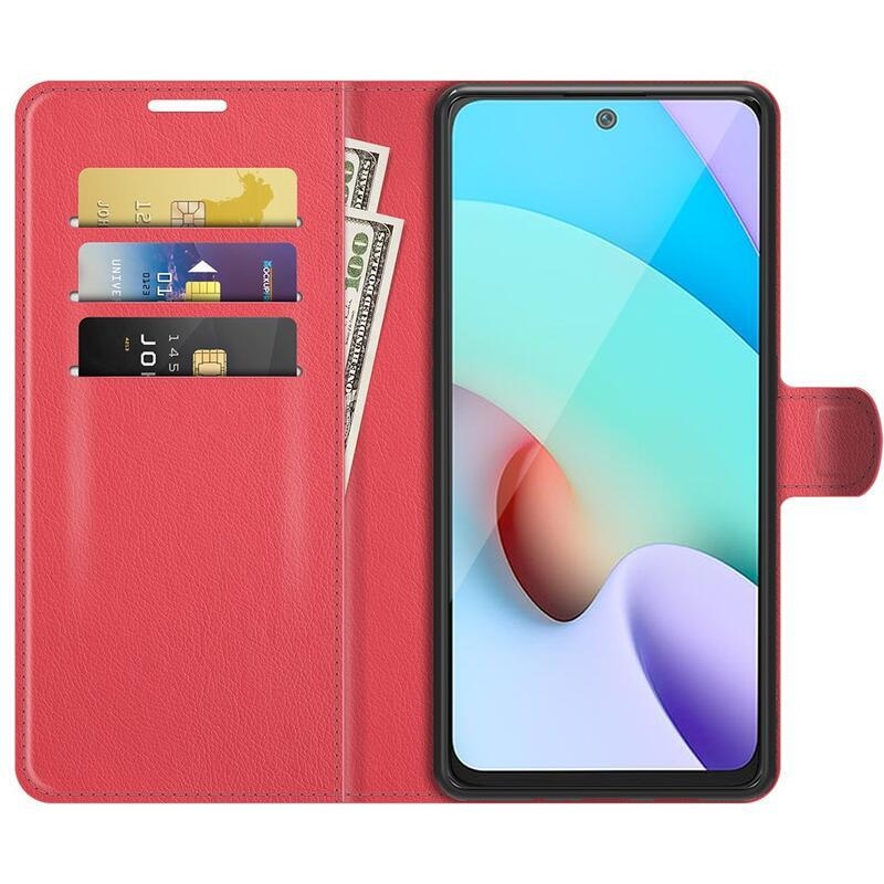 Litchi PU kožené peněženkové puzdro na mobil Xiaomi Redmi 10/Redmi 10 (2022) - červené