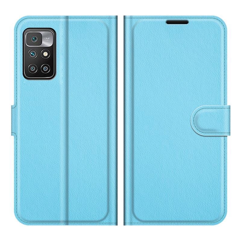 Litchi PU kožené peněženkové puzdro na mobil Xiaomi Redmi 10/Redmi 10 (2022) - modré