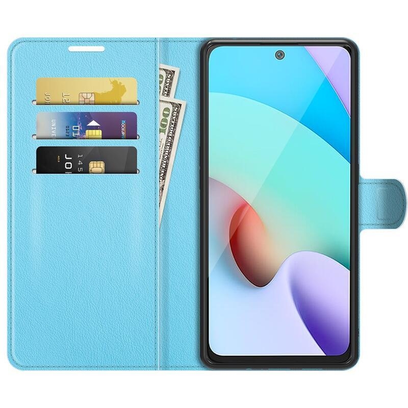 Litchi PU kožené peněženkové puzdro na mobil Xiaomi Redmi 10/Redmi 10 (2022) - modré