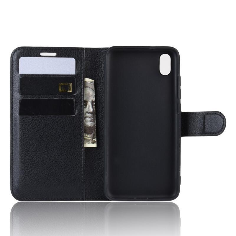 Litchi PU kožené peněženkové puzdro na mobil Xiaomi Redmi 7A - čierne