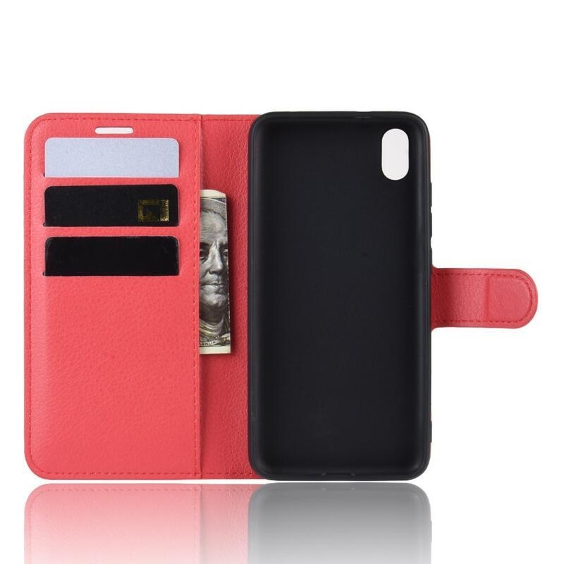 Litchi PU kožené peněženkové puzdro na mobil Xiaomi Redmi 7A - červené
