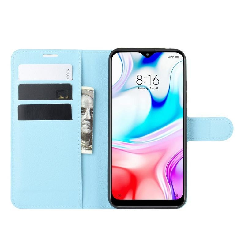 Litchi PU kožené peněženkové puzdro na mobil Xiaomi Redmi 8 - modré