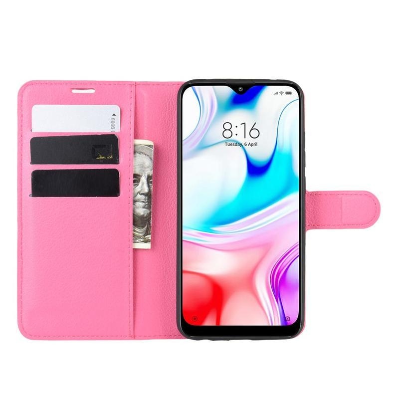 Litchi PU kožené peněženkové puzdro na mobil Xiaomi Redmi 8 - rose