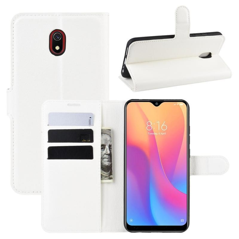 Litchi PU kožené peněženkové puzdro na mobil Xiaomi Redmi 8A - biele