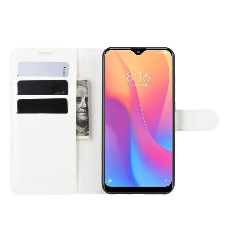 Litchi PU kožené peněženkové puzdro na mobil Xiaomi Redmi 8A - biele