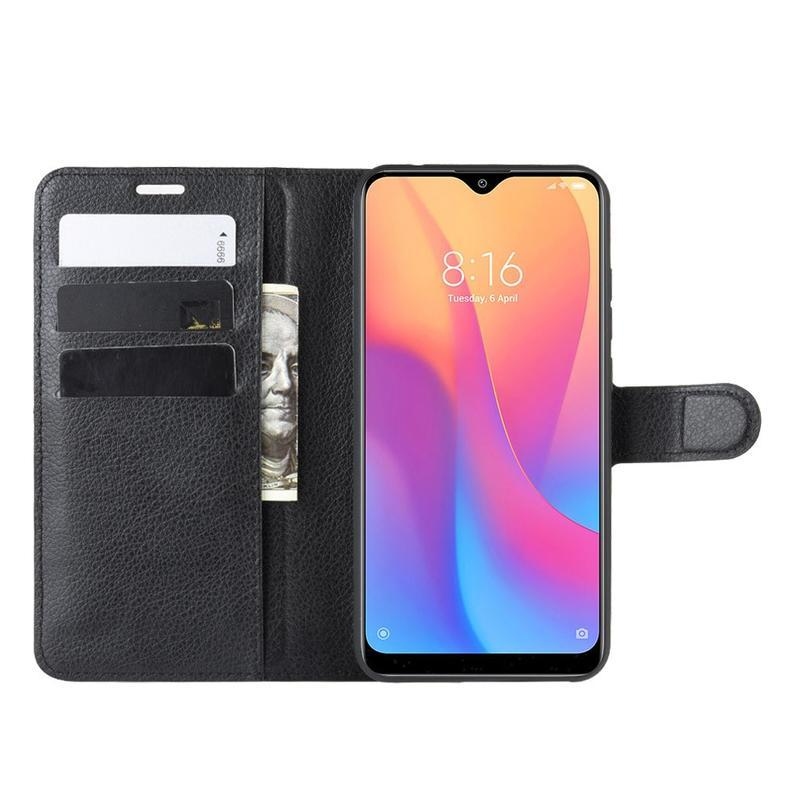 Litchi PU kožené peněženkové puzdro na mobil Xiaomi Redmi 8A - čierne