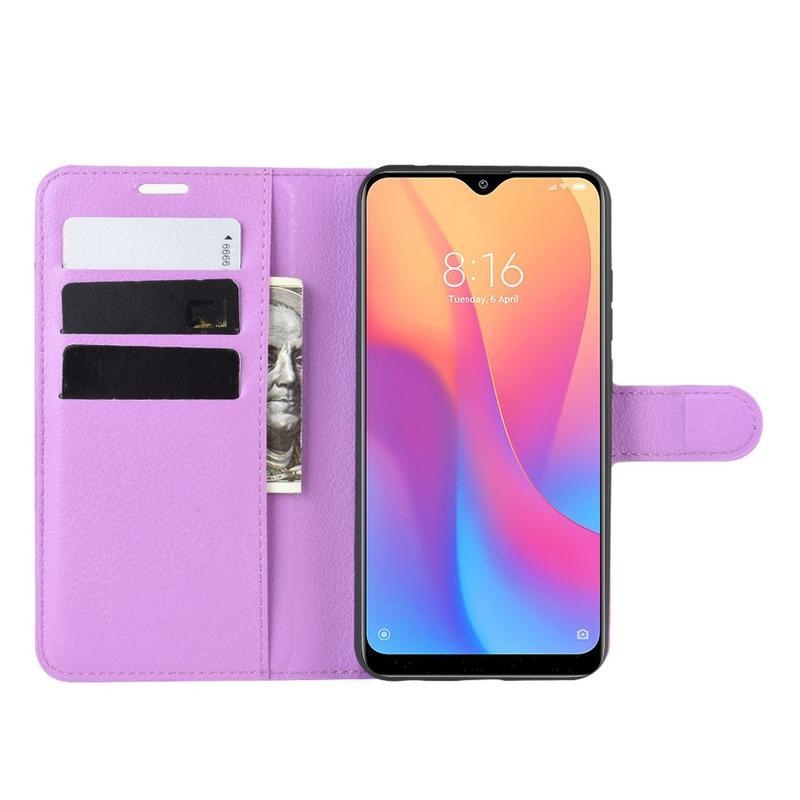 Litchi PU kožené peněženkové puzdro na mobil Xiaomi Redmi 8A - fialové