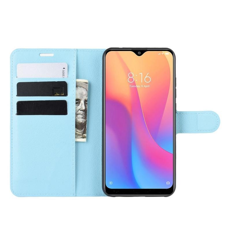 Litchi PU kožené peněženkové puzdro na mobil Xiaomi Redmi 8A - modré