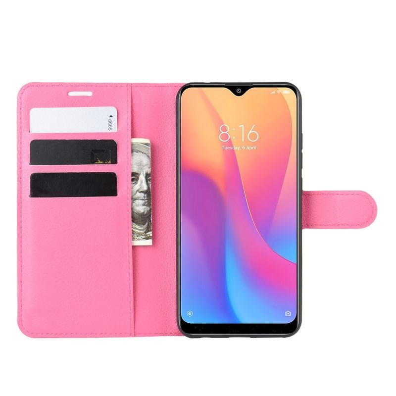 Litchi PU kožené peněženkové puzdro na mobil Xiaomi Redmi 8A - rose