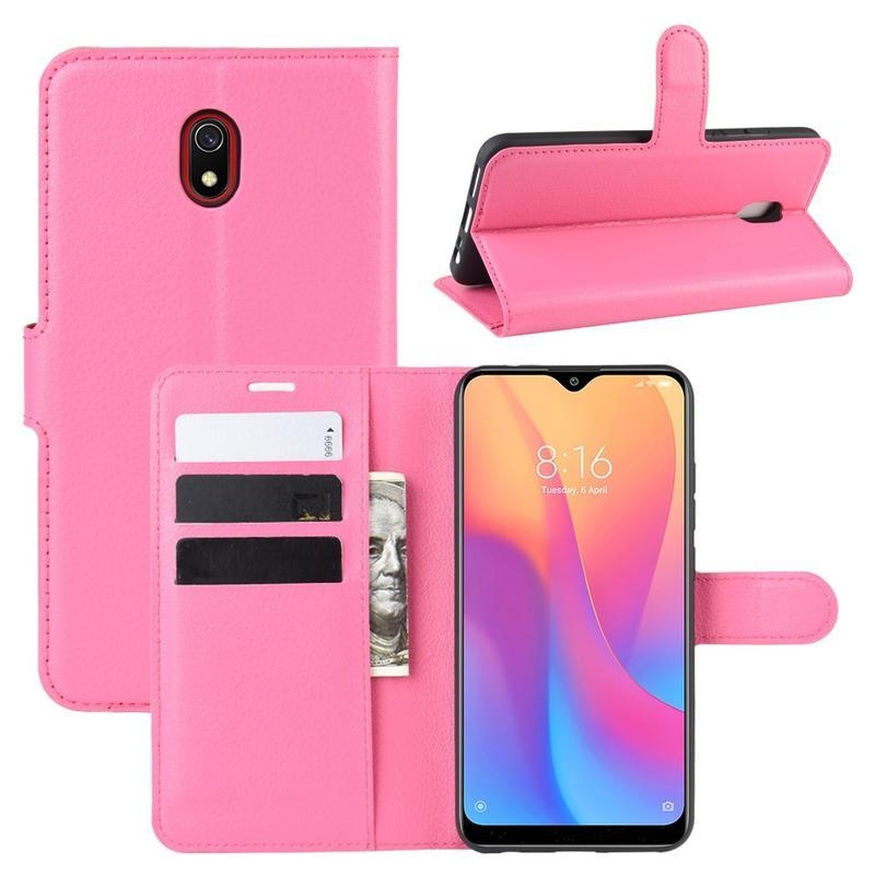 Litchi PU kožené peněženkové puzdro na mobil Xiaomi Redmi 8A - rose