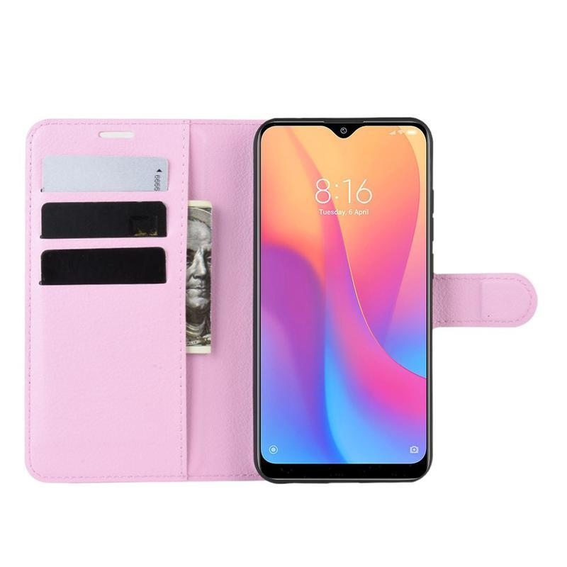 Litchi PU kožené peněženkové puzdro na mobil Xiaomi Redmi 8A - ružové