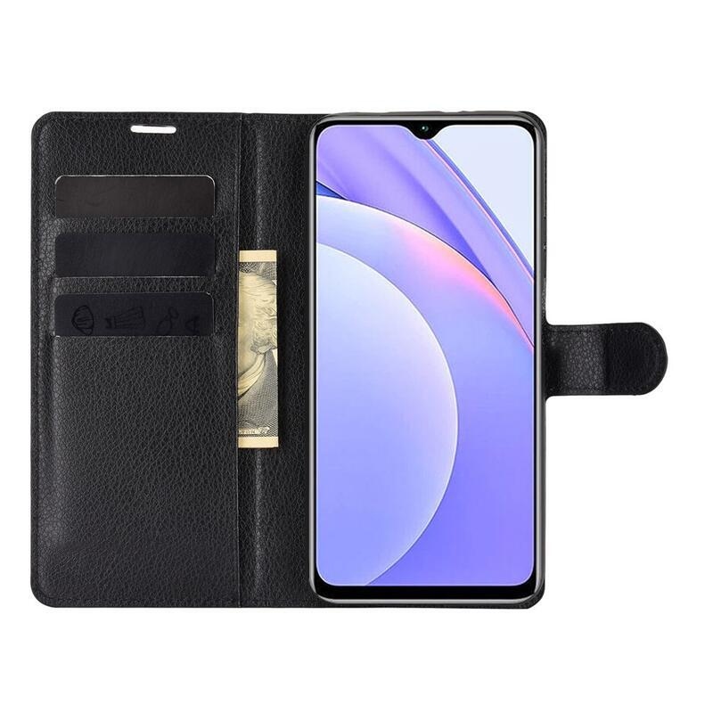 Litchi PU kožené peněženkové puzdro na mobil Xiaomi Redmi 9T/Poco M3 - čierne